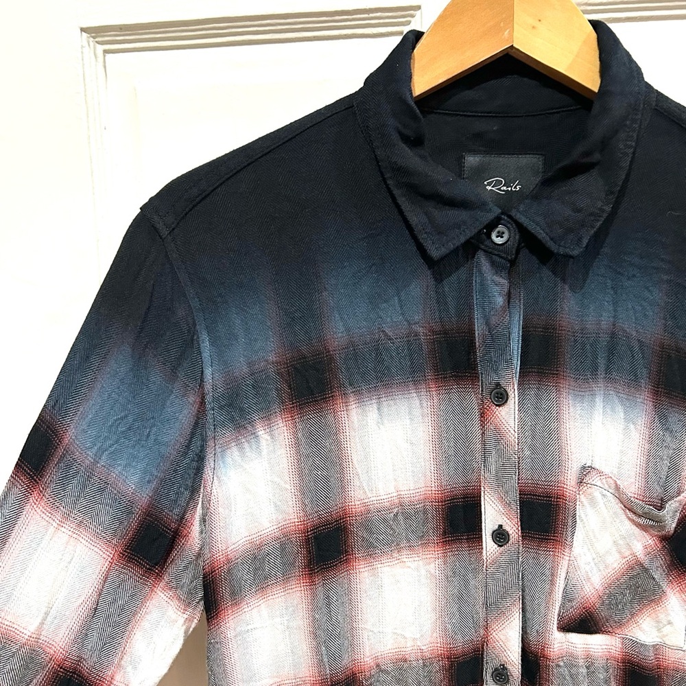 RAILS Hunter Ivory Smoke Dip Dye Flannel Button Down Relaxed Cozy Size M - Picture 6 of 10